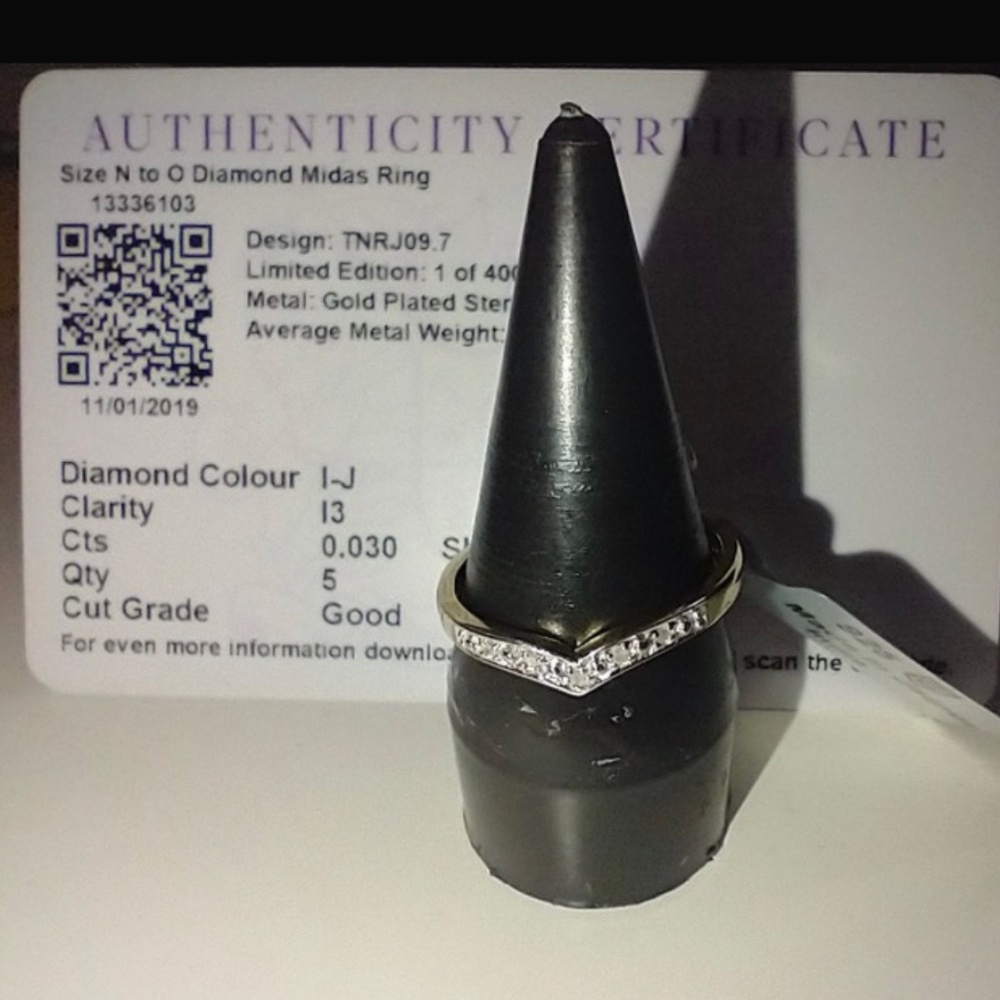 Certified GP St Silver 0.030cts Diamond Midas Ring Size N-O Limited Edition NWT